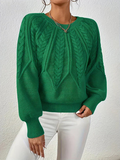 Women's Multi-Color Ribbed Cable Knit Long Sleeve Sweater Green
