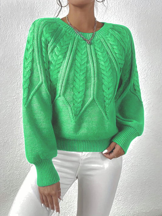Women's Multi-Color Ribbed Cable Knit Long Sleeve Sweater Light Green