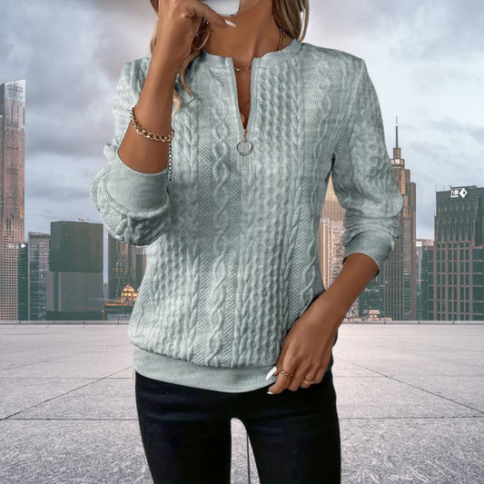 Women's Cable Knit Zip Up Sweater for Fall and Winter Everyday Wear Grey