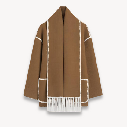 Women's Cape Front Short Jacket for Fall and Winter Everyday Wear Brown
