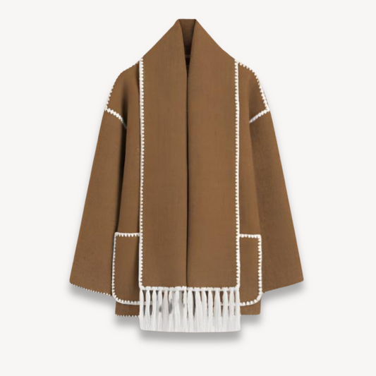 Women's Cape Front Short Jacket for Fall and Winter Everyday Wear Brown