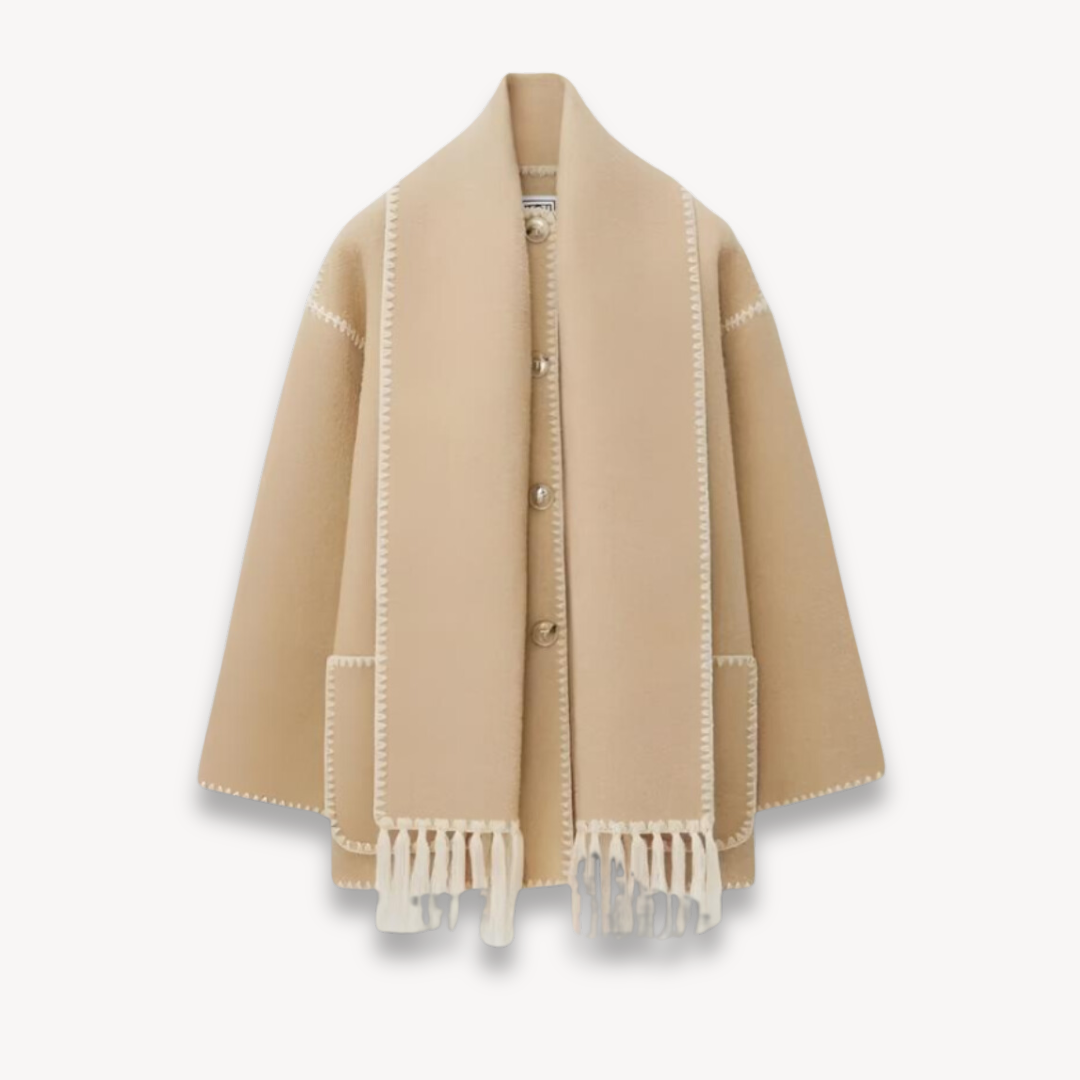 Women's Cape Front Short Jacket for Fall and Winter Everyday Wear Beige
