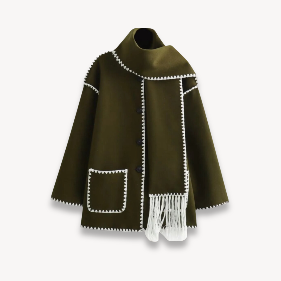 Women's Cape Front Short Jacket for Fall and Winter Everyday Wear Green