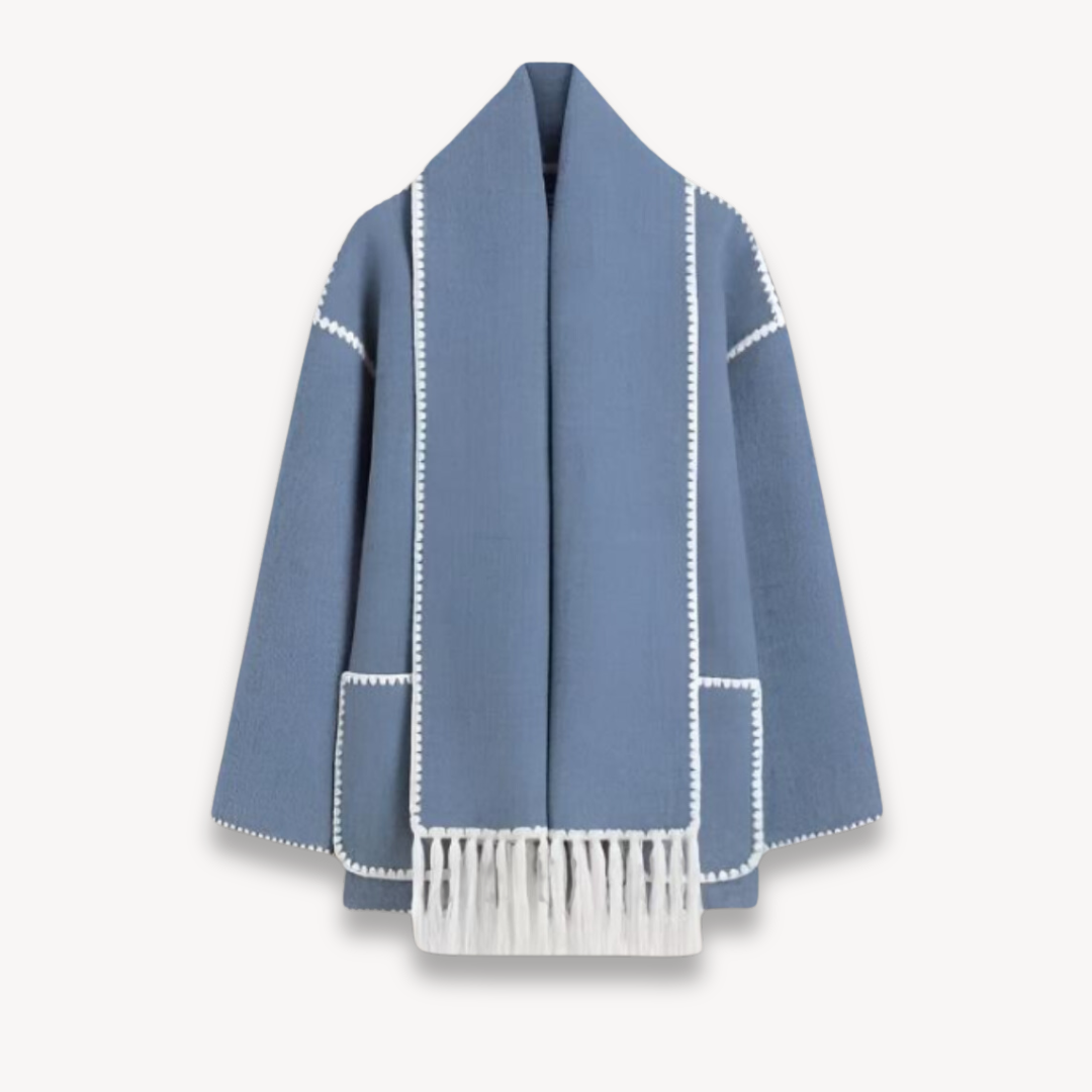 Women's Cape Front Short Jacket for Fall and Winter Everyday Wear Blue