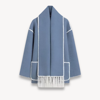 Women's Cape Front Short Jacket for Fall and Winter Everyday Wear Blue
