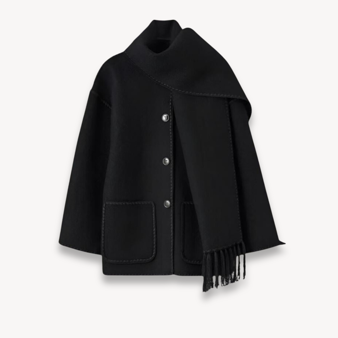 Women's Cape Front Short Jacket for Fall and Winter Everyday Wear Black