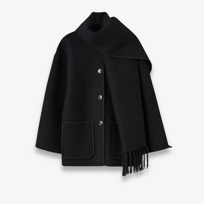 Women's Cape Front Short Jacket for Fall and Winter Everyday Wear Black