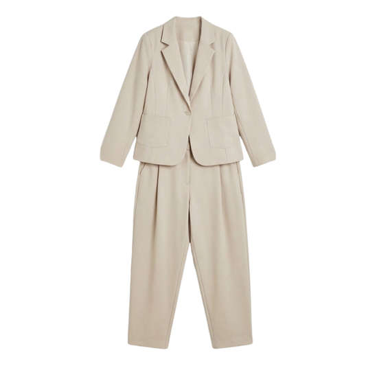 Women's Casual Blazer and Pants Ensemble with Single-button blazer Beige