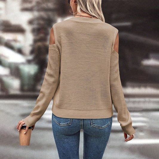 Women's Cold Shoulder Long Sleeve Knit Sweater for Daily Use