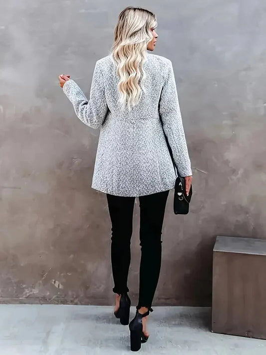 Women's Collarless Long Coat with Open front for effortless wear.