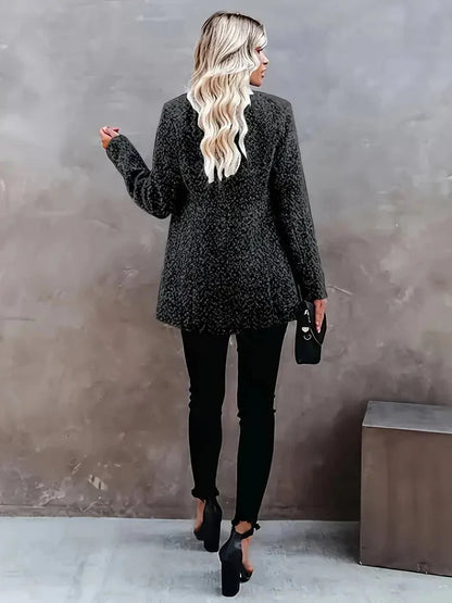 Women's Collarless Long Coat with Open front for effortless wear.