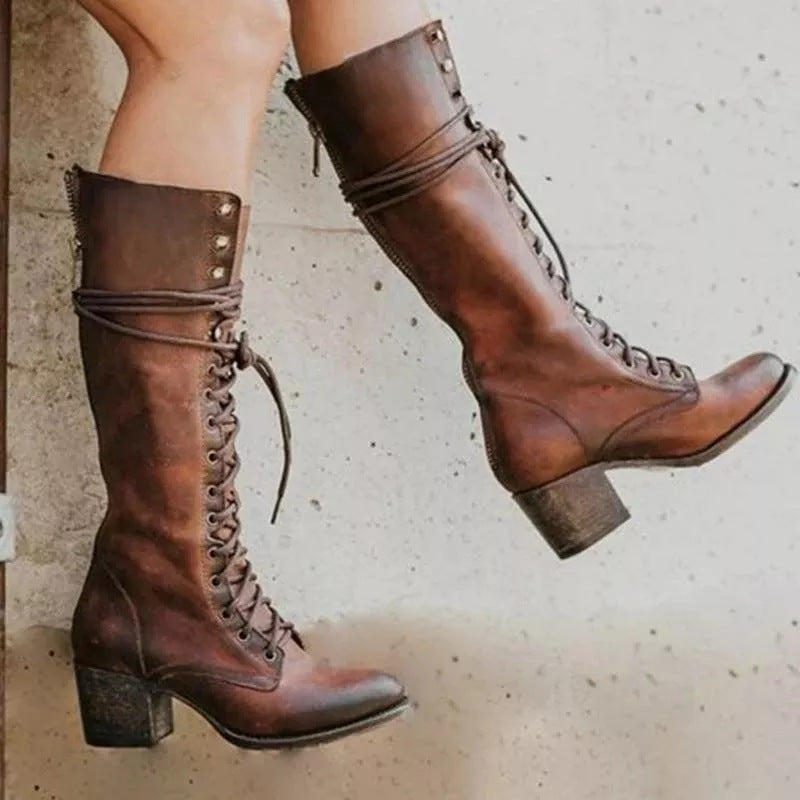 Women's Comfortable Lace-Up Leather Orthopedic Boots for Daily Use Brown