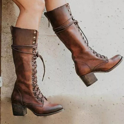 Women's Comfortable Lace-Up Leather Orthopedic Boots for Daily Use Brown