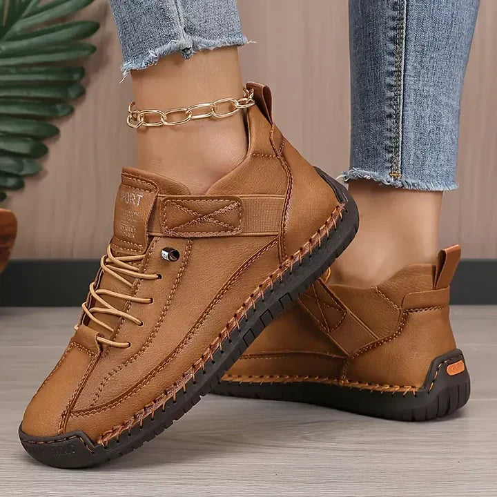 Women's Comfortable Stitch Detail Orthopedic Sneakers for Daily Use Brown