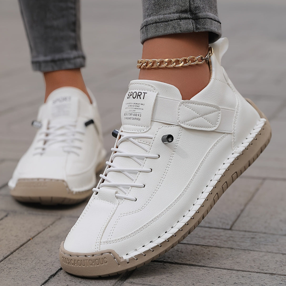 Women's Comfortable Stitched Orthopedic Sneakers for Daily Use White