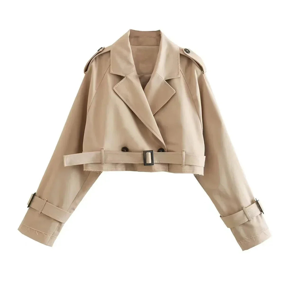 Women's Cropped Belted Outerwear Coat for Daily Use Warm Beige