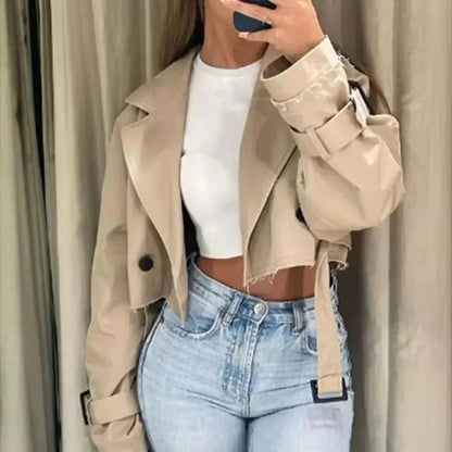 Women's Cropped Belted Outerwear Coat for Daily Use Warm