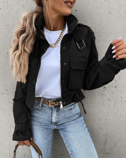 Women's Cropped Button-Down Utility Jacket for Daily Use