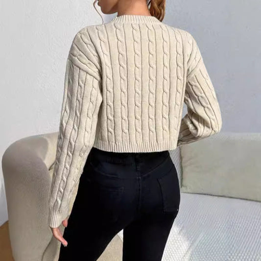 Women's Cropped Cable Knit Sweater for Fall and Winter Everyday Wear