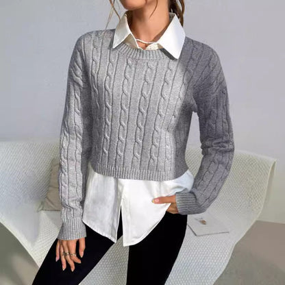 Women's Cropped Cable Knit Sweater for Fall and Winter Everyday Wear Gray