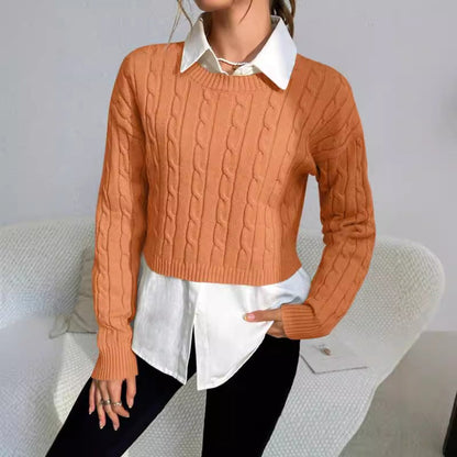 Women's Cropped Cable Knit Sweater for Fall and Winter Everyday Wear Orange