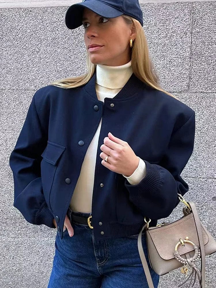 Women's Cropped Casual Bomber Jacket for Fall and Winter Everyday Wear