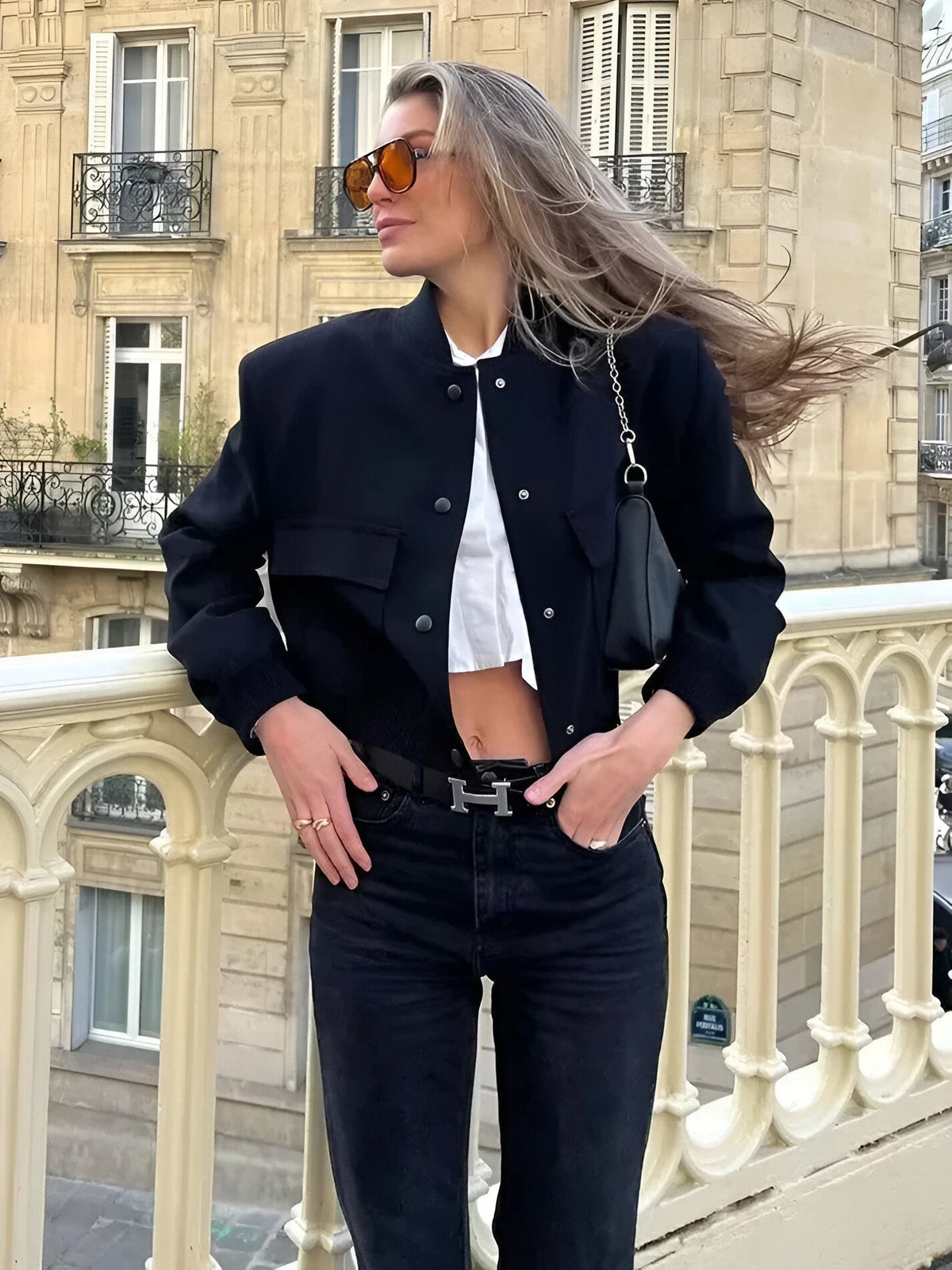 Women's Cropped Casual Bomber Jacket for Fall and Winter Everyday Wear