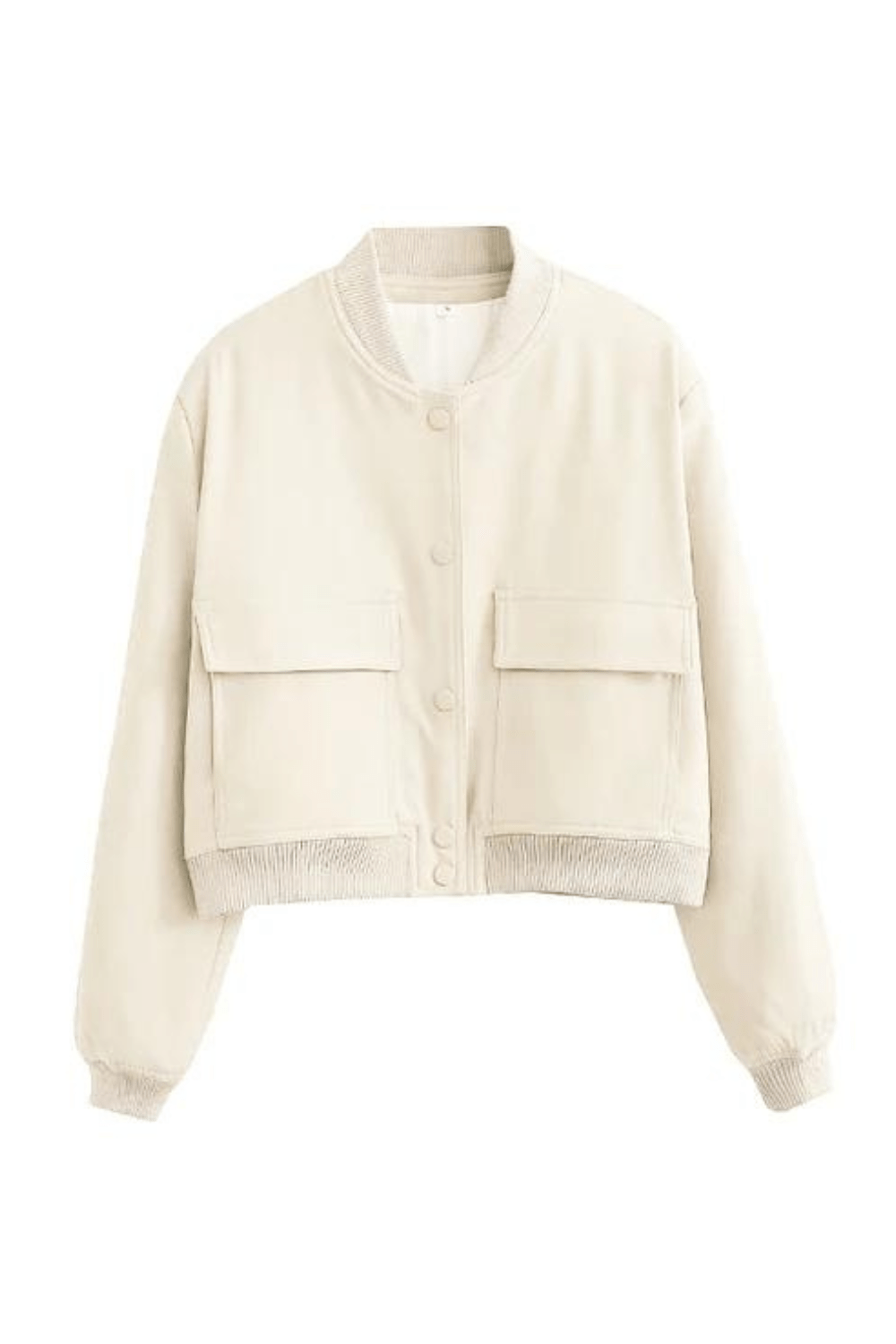 Women's Cropped Casual Bomber Jacket for Fall and Winter Everyday Wear Beige