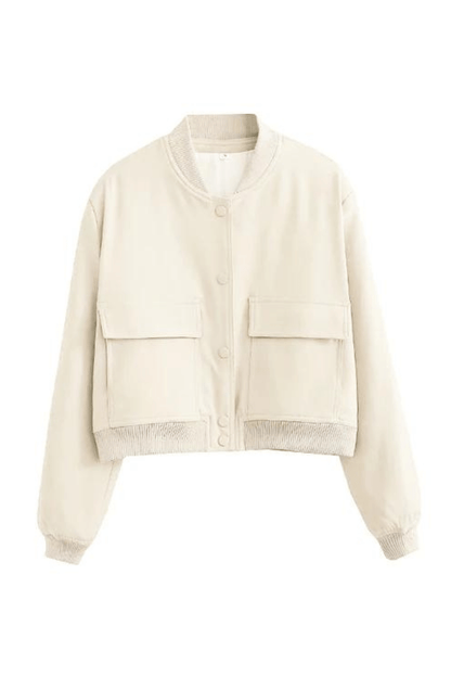 Women's Cropped Casual Bomber Jacket for Fall and Winter Everyday Wear Beige