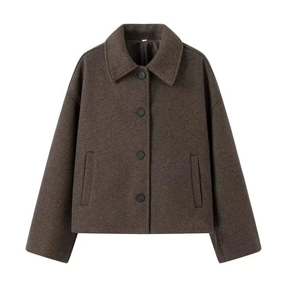 Women's Cropped Casual Jacket for Fall and Winter Everyday Wear Brown