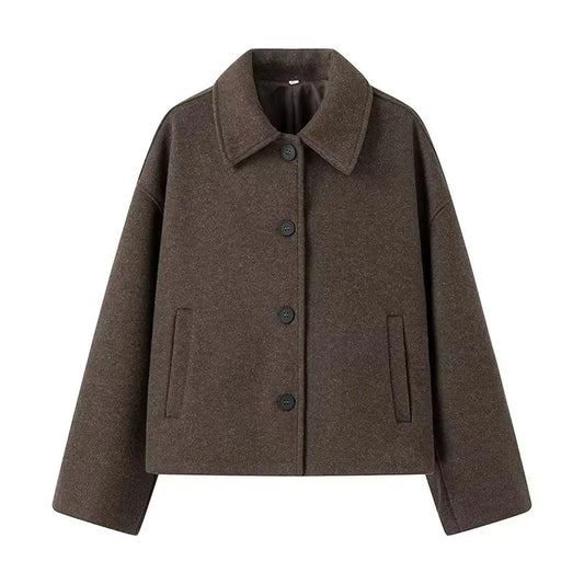 Women's Cropped Casual Jacket for Fall and Winter Everyday Wear Brown