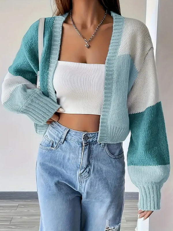 Women's Multi-Color Cropped Knit Cardigan for Fall and Winter Light Green