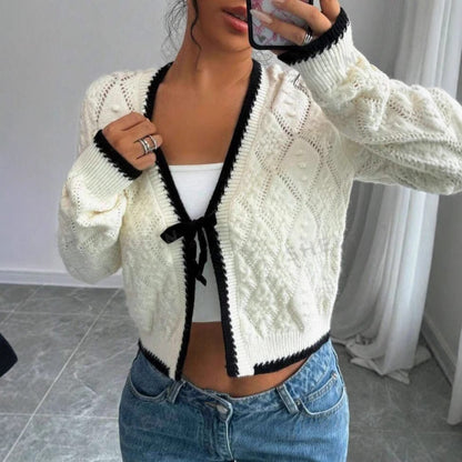 Women's Multi-Color Ribbed Cropped Knit Cardigan for Fall and Winter