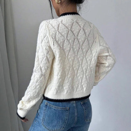 Women's Multi-Color Ribbed Cropped Knit Cardigan for Fall and Winter