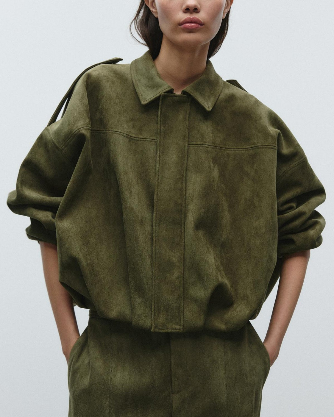 Women's Cropped Oversized Fashion Jacket for Daily Use Warm Green