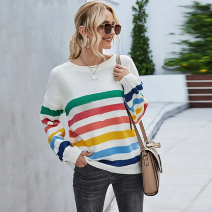 Women's Cropped Striped Knit Sweater for Fall and Winter Everyday Wear