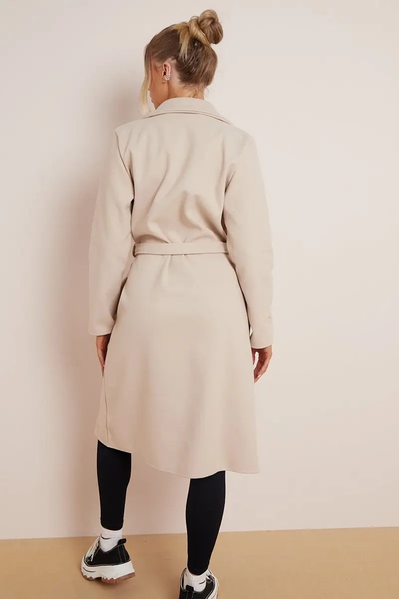 Women's Beige Double Breasted Long Coat for Fall and Winter