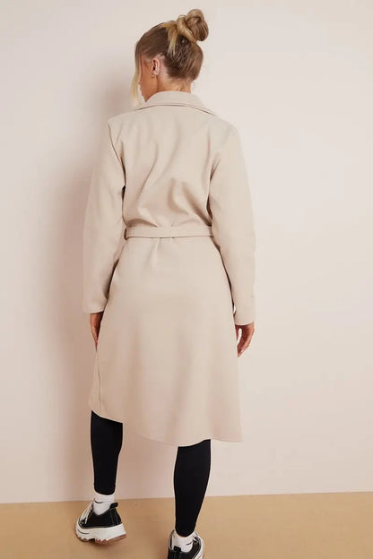 Women's Beige Double Breasted Long Coat for Fall and Winter