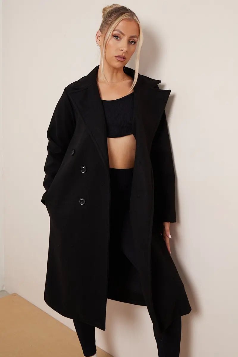 Women's Beige Double Breasted Long Coat for Fall and Winter