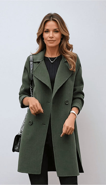 Women's Double Breasted Mid-Length Coat for Daily Use Warm