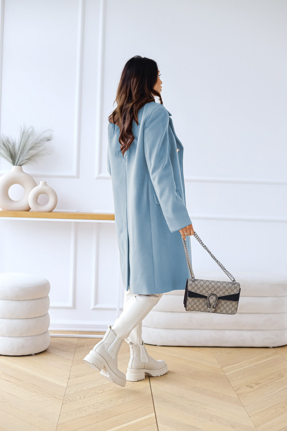 Women's Multi-Color Double-Breasted Stylish Coat for Fall and Winter