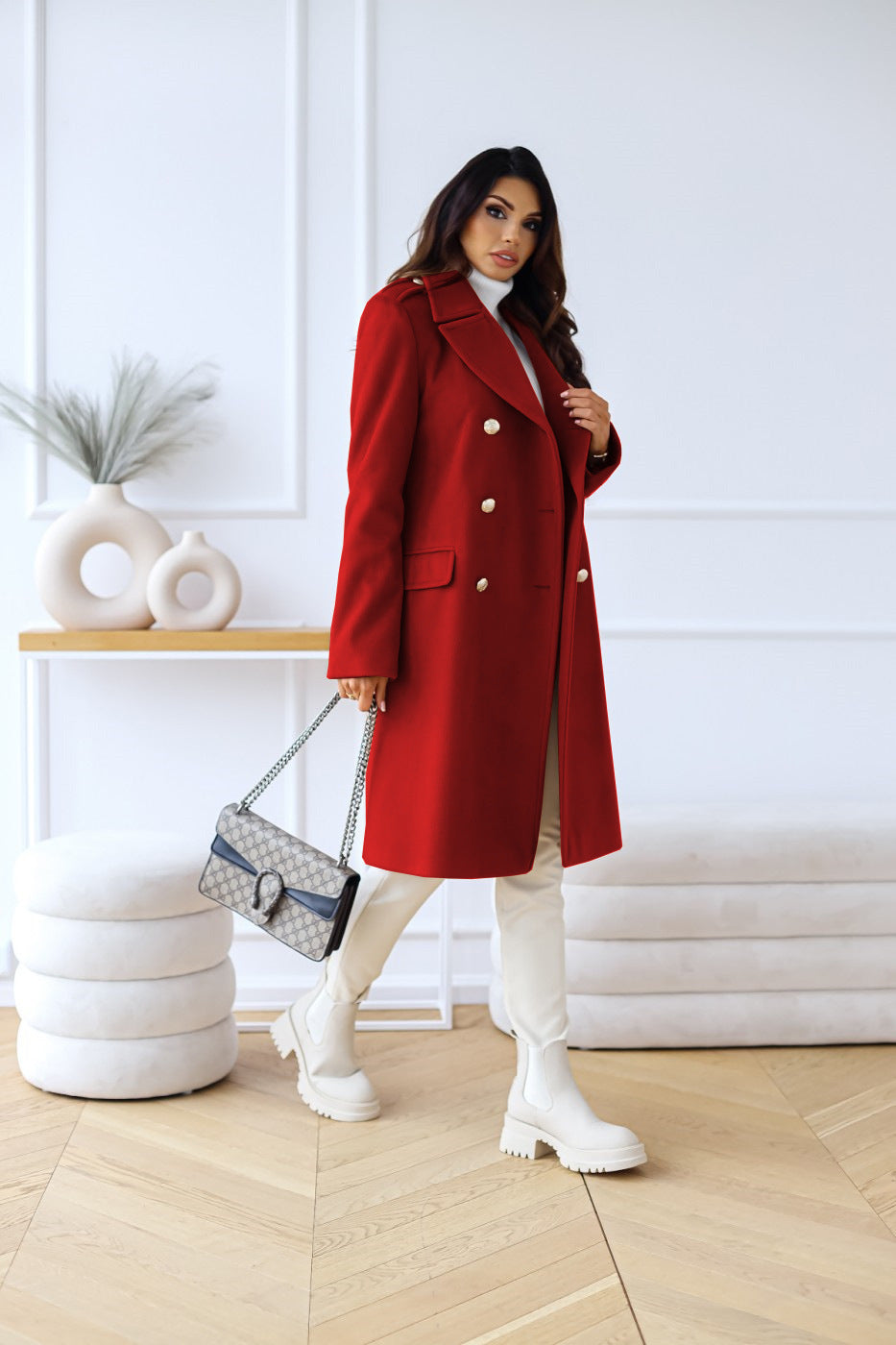 Women's Multi-Color Double-Breasted Stylish Coat for Fall and Winter