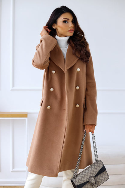Women's Multi-Color Double-Breasted Stylish Coat for Fall and Winter Brown