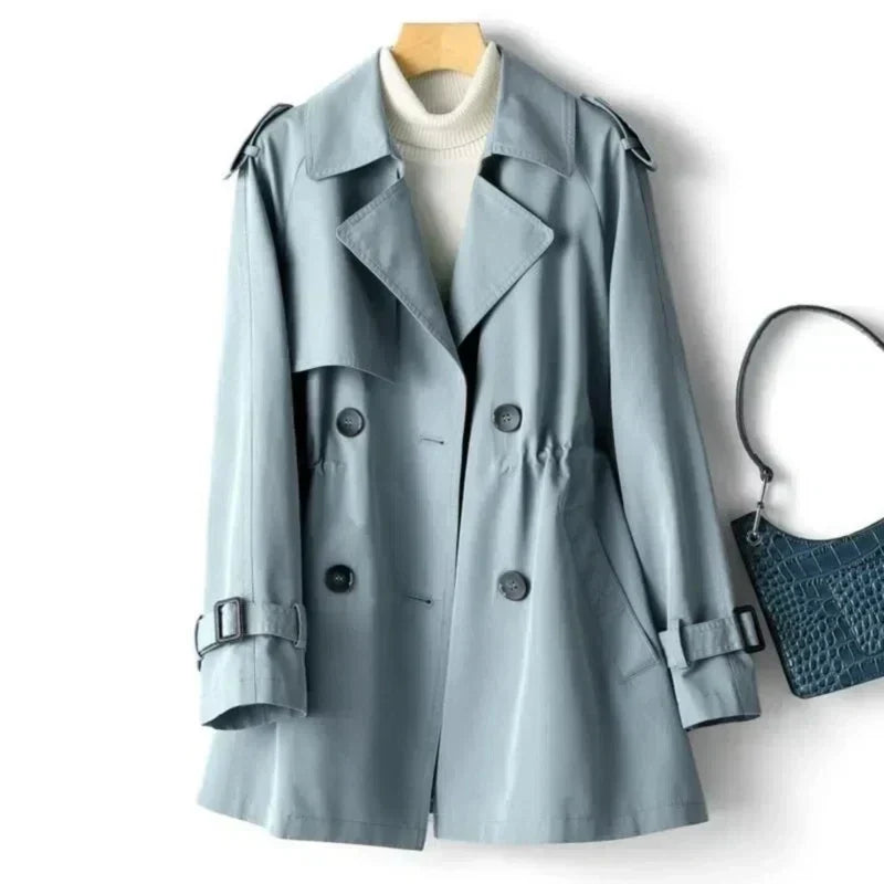Women's Double-Breasted Trench Coat for Fall and Winter Everyday Wear Blue