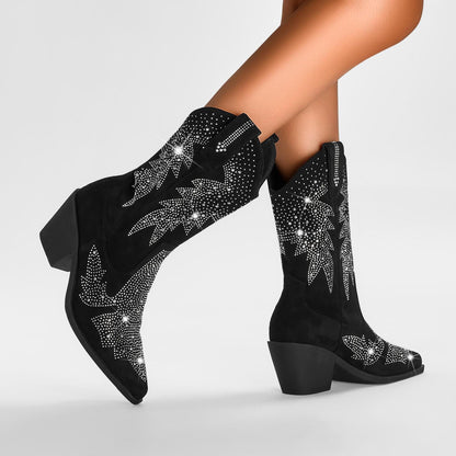Women's Embellished Mid Calf Pointed Toe Fashion Boots for Daily Use