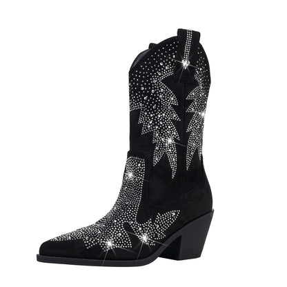 Women's Embellished Mid Calf Pointed Toe Fashion Boots for Daily Use