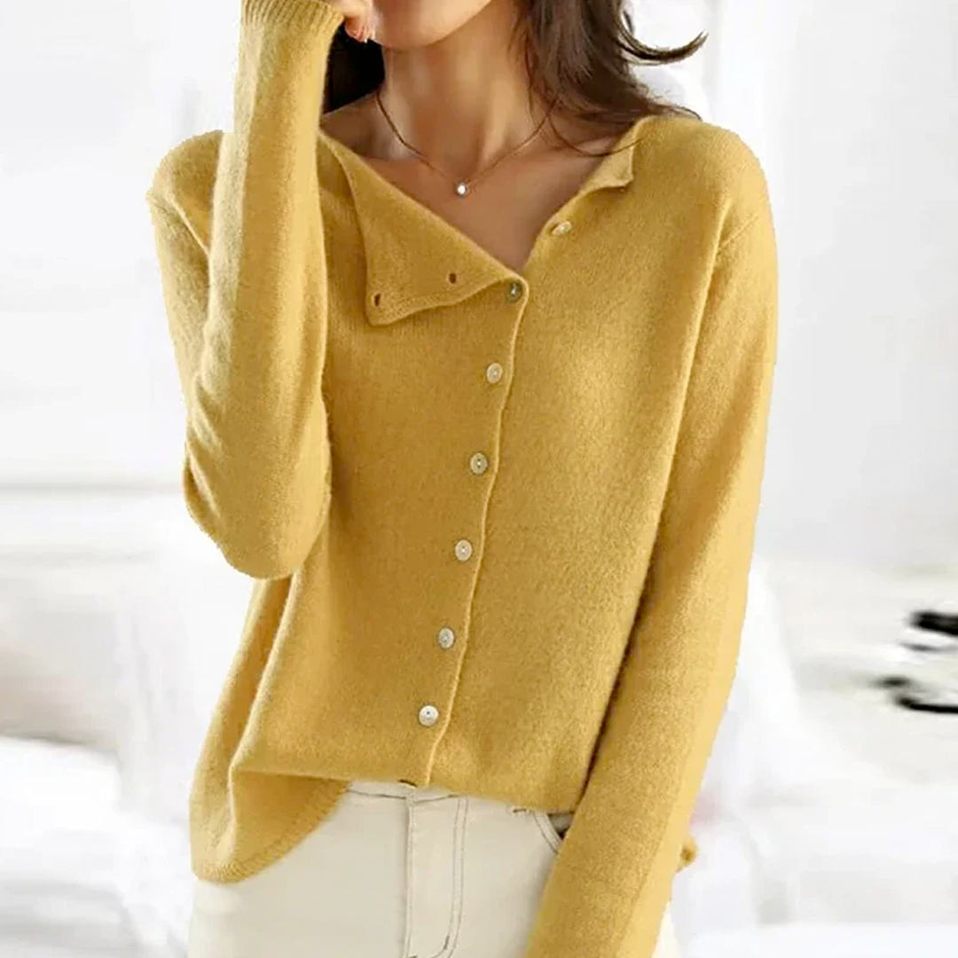 Women's Fitted Button-Down Cardigan for Fall and Winter Everyday Wear Yellow One size