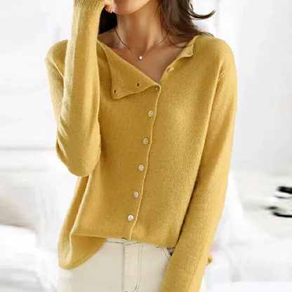 Women's Fitted Button-Down Cardigan for Fall and Winter Everyday Wear Yellow One size