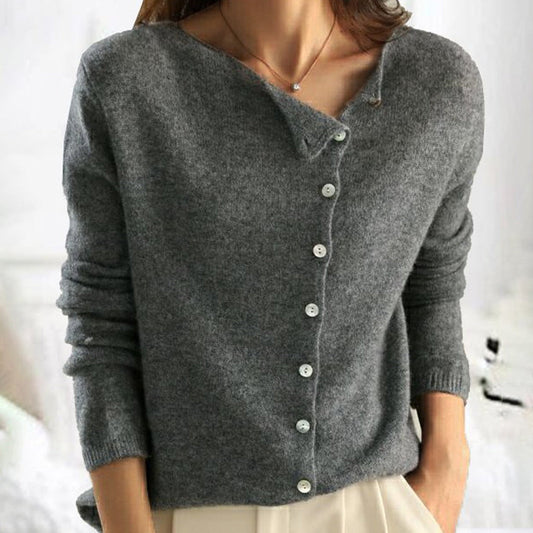 Women's Fitted Button-Down Cardigan for Fall and Winter Everyday Wear Grey One size