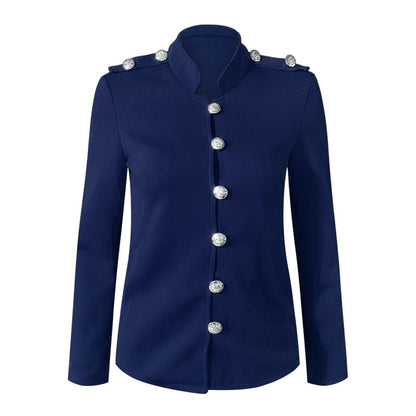 Women's Fitted Button Front Military Jacket for Daily Use